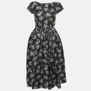 Dolce & Gabbana Black Floral Print Silk Gathered Midi Dress S